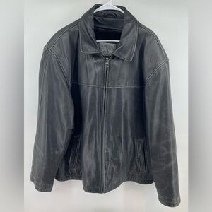 Lucky Leather Bomber Jacket Black Plus 2XL Removable Fleece Liner Zip Pockets